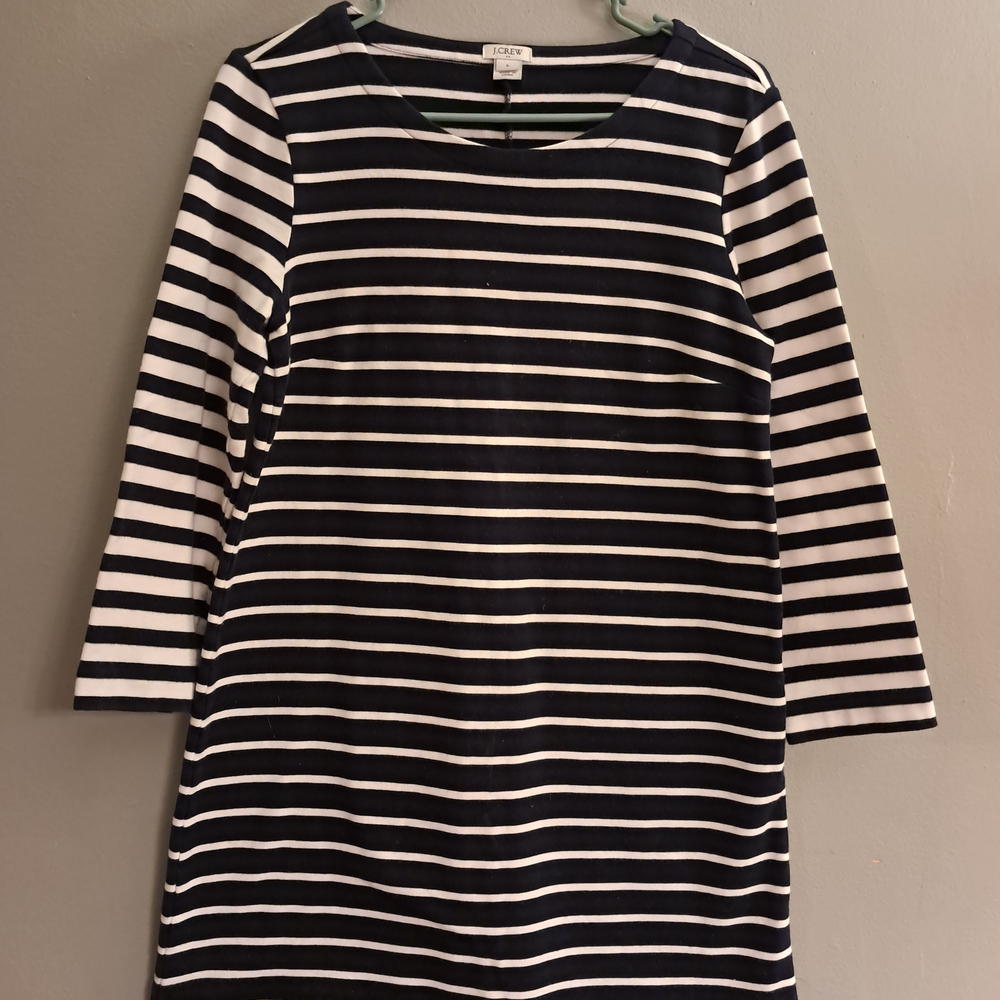 J. Crew Black and White Striped Long Sleeve Dress